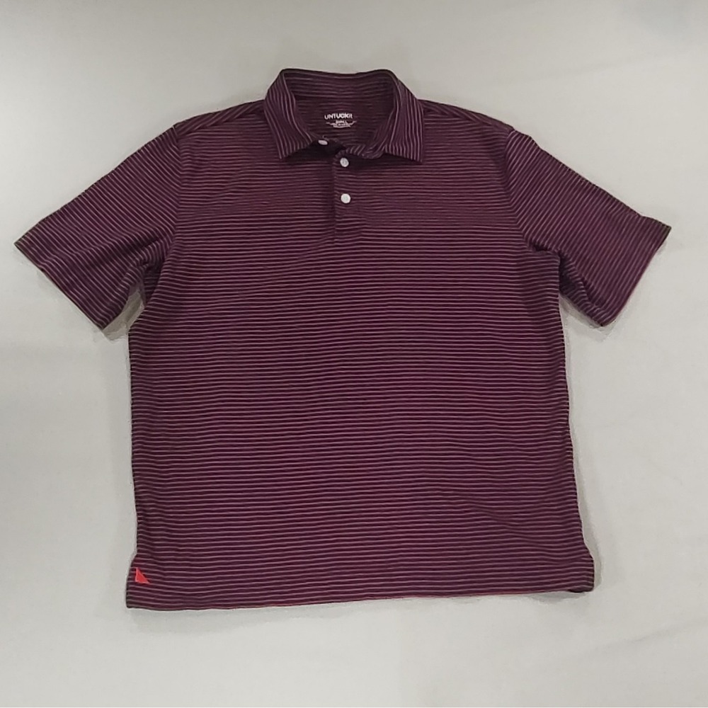 UNTUCKit Polo Shirt Mens Medium Golf Casual Knit Blue Red Striped Short Sleeve